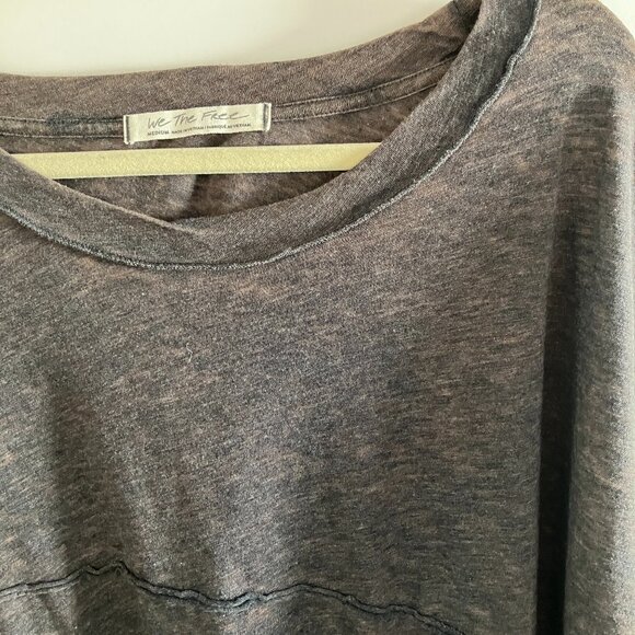 We the Free Oversized Gray/Brown Tee Shirt Size Medium Stretchy Comfy Boho - Picture 5 of 13